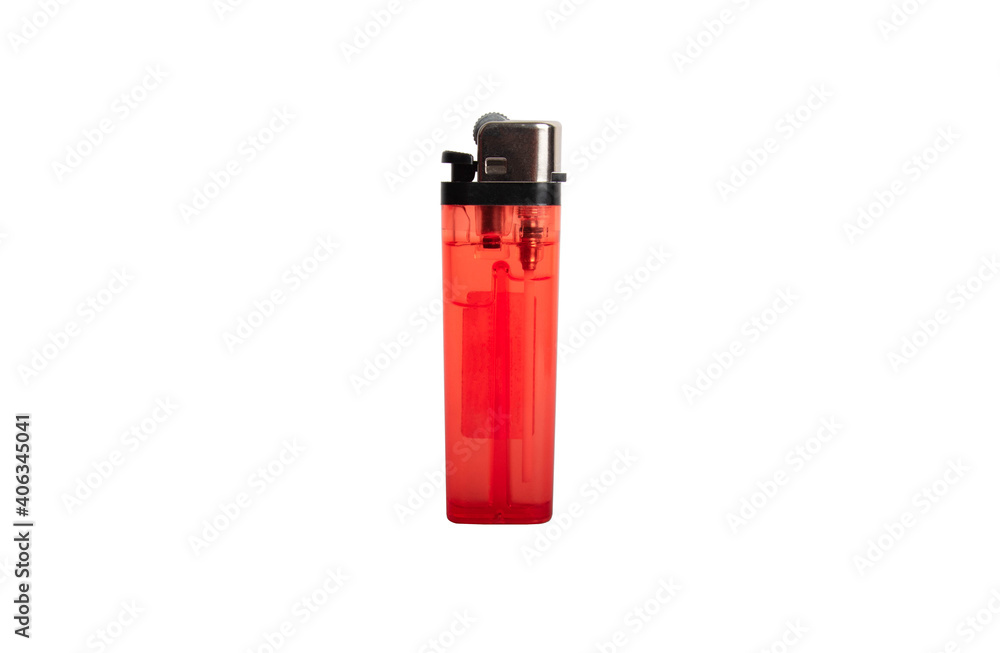 cheap red plastic gas disposable cigarette lighter on wooden surface closeup isolated on white background cheap red plastic gas disposable cigarette lighter on wooden surface closeup isolated on white background