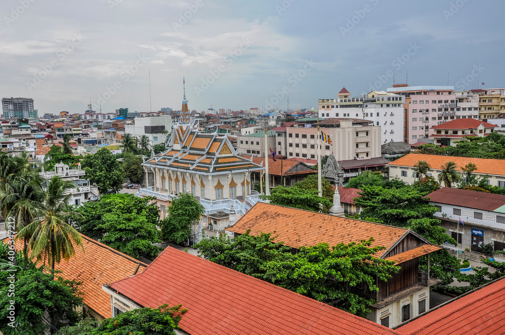 Fototapeta premium Cambodia Pagoda Top View from Tower
