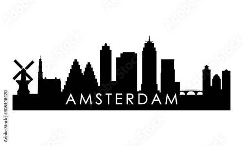 Amsterdam skyline silhouette. Black Amsterdam city design isolated on white background.
