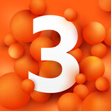 illustration the number 3 on 3d ball orange. Vector illustrate.