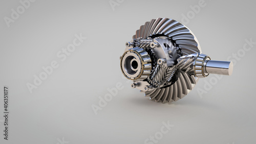 High quality 3d rendering of automotive component, torsen differential closeup isolated photo