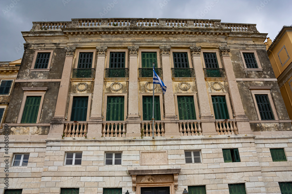 The facade of a grand building in Corfu, Greece The facade of a grand building in Corfu, Greece