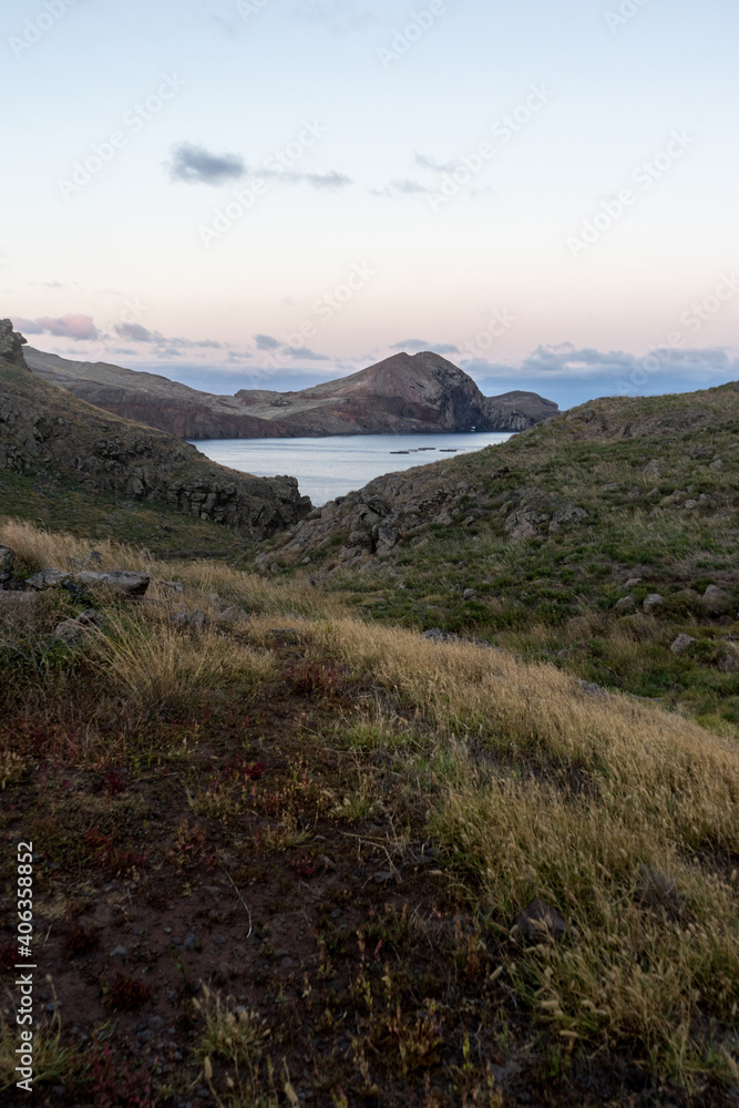 Sao Lourenco Walking Trail at sunset with clear sky, Madeira Island