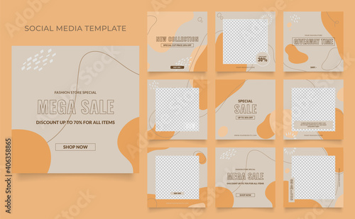 social media template banner blog fashion sale promotion. fully editable instagram and facebook square post frame puzzle organic sale poster. orange yellow brown vector watercolor background