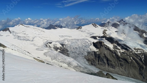 Grossglockner Alps highest peak in Austria. climbers. road to the top of the mountain. 