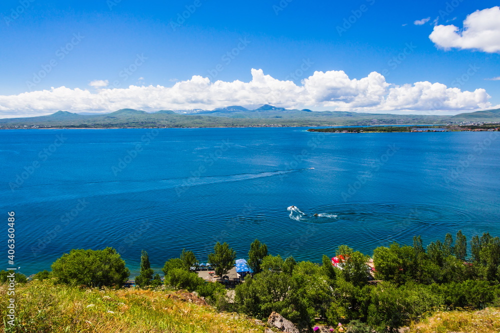 View from Sevanavank (Sevan Monastery)  at the northwestern shore of Lake Sevan in the Gegharkunik Province of Armenia