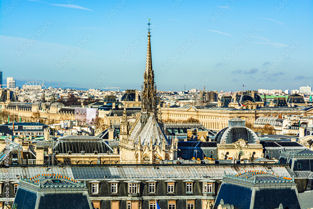 Fototapeta premium Paris skyline with the Saint Chappel spire. Capital cityscape of Paris, France
