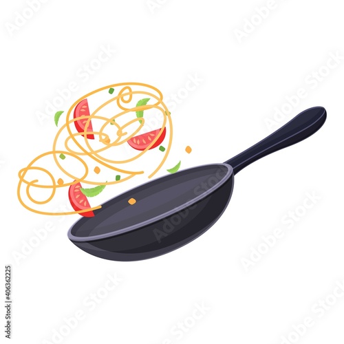 Wok cooking pan icon. Cartoon of wok cooking pan vector icon for web design isolated on white background