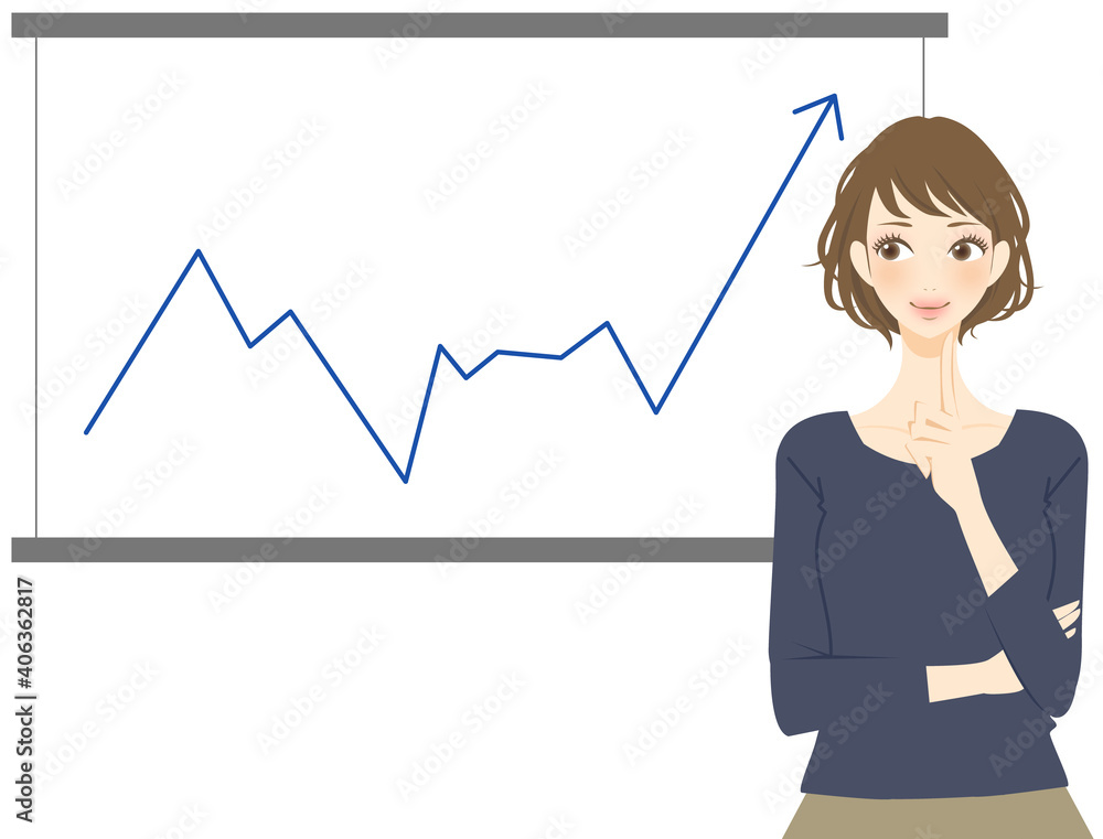 資産運用が成功する女性　右肩上がりのチャート