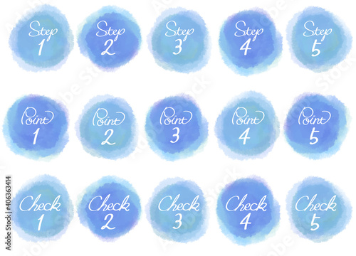 Step Point Check 手順の説明用の水彩風アイコン　ベクターイラスト素材