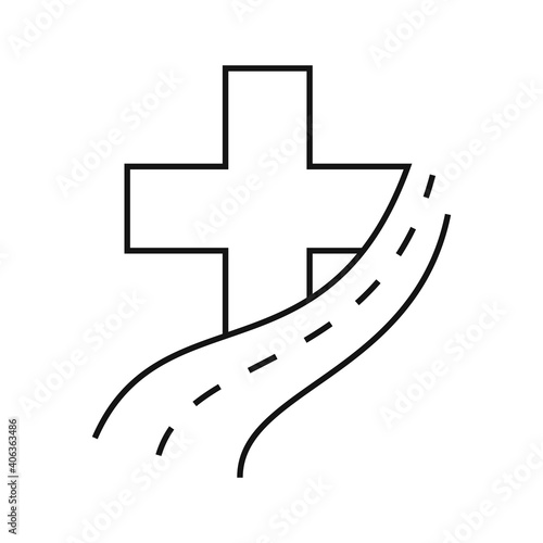 Christian cross icon with road icon. Vector christian cross icon