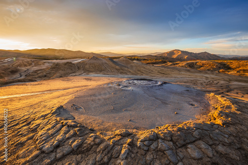 Obraz na płótnie Muddy Volcanoes, Romania. Buzau County mud volcanoes at sunset. w salonie