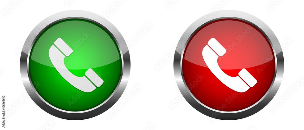 Accept and decline call. Phone call glossy buttons. Vector illustration. Accept and decline call. Phone call glossy buttons. Vector illustration.