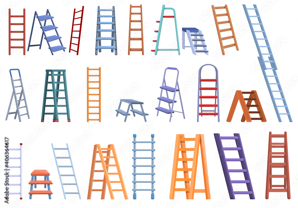 Obraz premium Step ladder icons set. Cartoon set of step ladder vector icons for web design