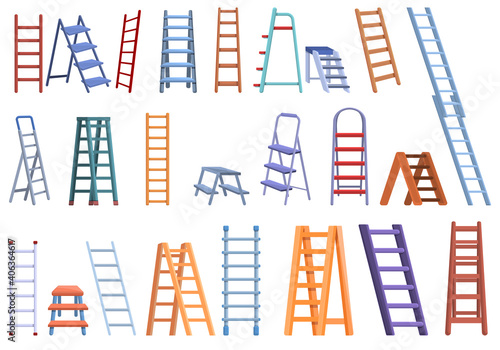 Step ladder icons set. Cartoon set of step ladder vector icons for web design