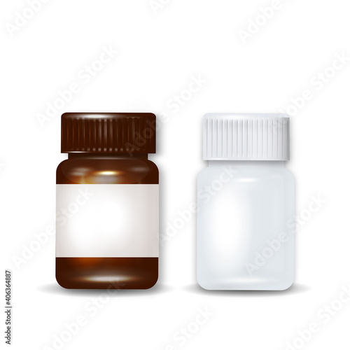 Realistic plastic white and brown bottle. Mock Up Template. Vector illustration