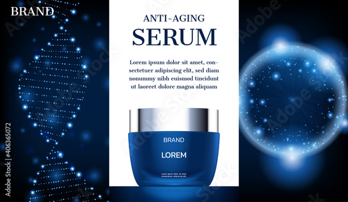 Anti aging cream with glowing DNA pattern