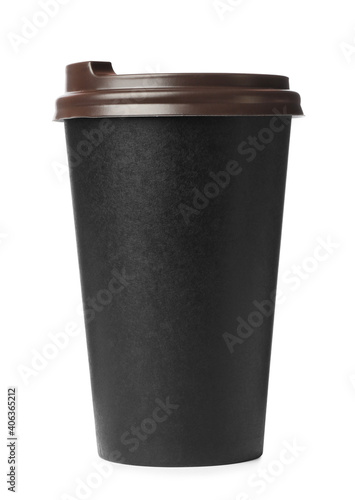 Black takeaway paper coffee cup isolated on white