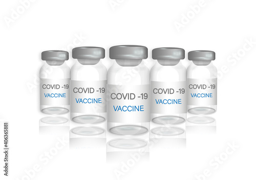 Coronavirus vaccine vector background. Covid-19 vaccination with vaccine bottle and syringe injection tool for immunization treatment.