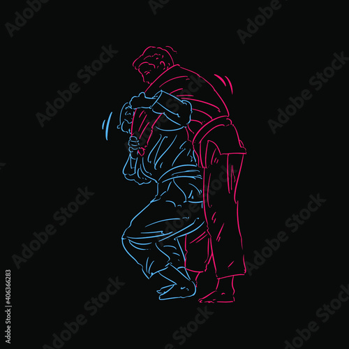 teakwondo martial art action line vector