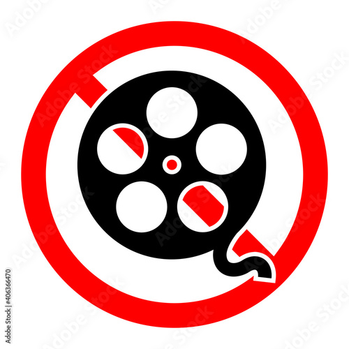 Movie viewing is forbidden. Movie ban icon. Cinema is prohibited. Vector illustration.