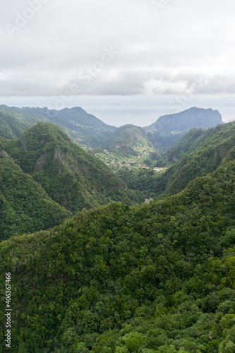 Mountain rainforest Valley view from Balcoes Levada, Madeira Island
