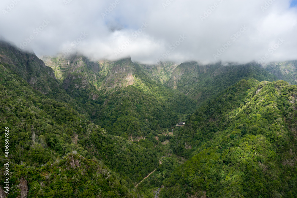 Mountain rainforest Valley view from Balcoes Levada, Madeira Island