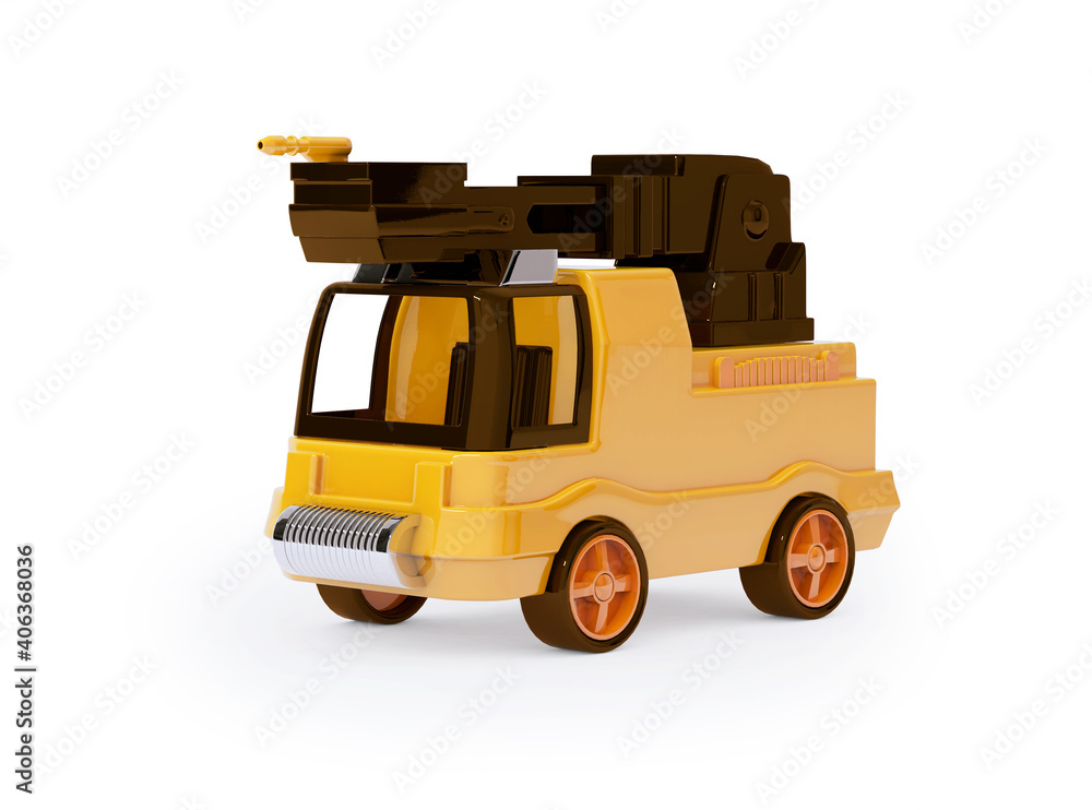 3d rendering fire truck toy on white background with shadow