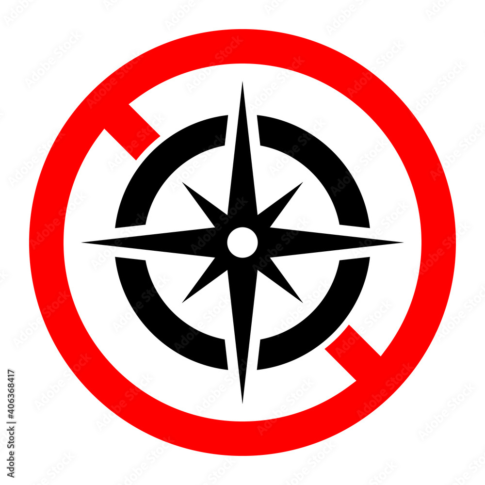 Compass ban icon. Compass is prohibited. No compass icon. Compass ban icon. Compass is prohibited. No compass icon.