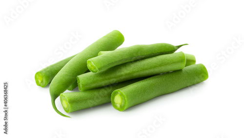 Delicious fresh green beans on white background