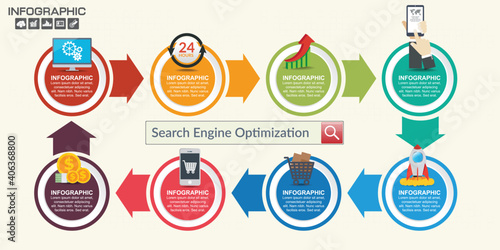 Seo and searching, infographic design with steps and icons.