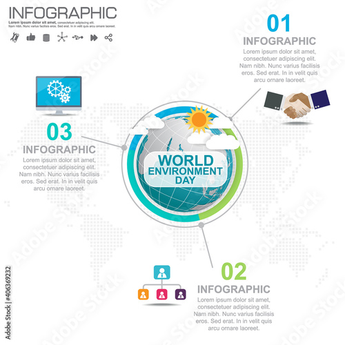 Earth globe with infographic vector illustration can be use as flyer, banner or poster. World Environment Day concept.