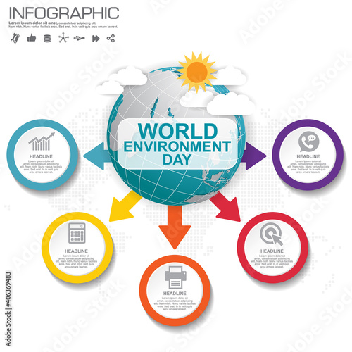 Earth globe with infographic vector illustration can be use as flyer, banner or poster. World Environment Day concept.