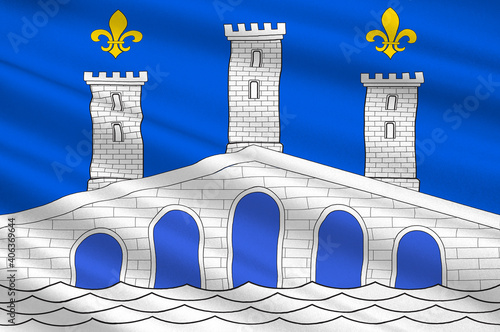 Flag of Villeneuve-sur-Lot in Lot-et-Garonne of Nouvelle-Aquitaine is the largest administrative region in France photo