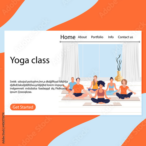 Yoga class page, retreat exercise fot group illustration