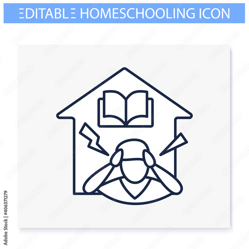 Stress at home line icon. Dad tired of his child home learning. Online education concept. Distant remote teaching and homeschooling. Editable vector illustration Stress at home line icon. Dad tired of his child home learning. Online education concept. Distant remote teaching and homeschooling. Editable vector illustration