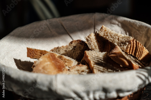 A bread basket on an italian table