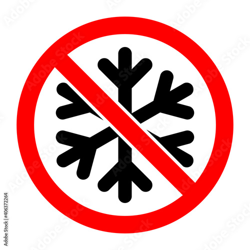Stop or ban red round sign with snowflake icon. Freezing is prohibited