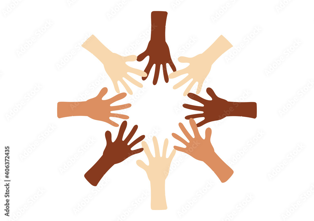 human hands with different skin colors symbolize tolerance, togetherness, peace and non-racism human hands with different skin colors symbolize tolerance, togetherness, peace and non-racism