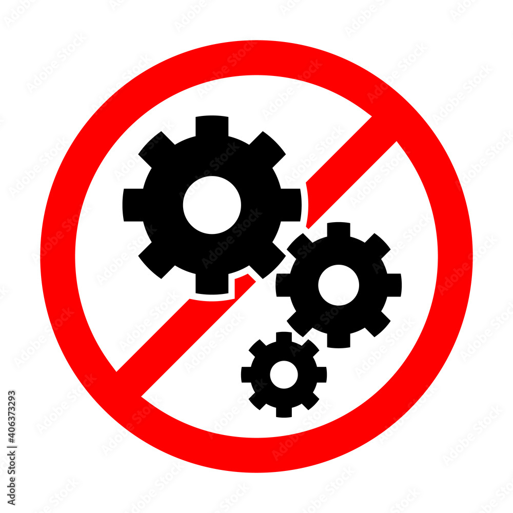 No cogwheels icon. Cogwheels ban icon. Gears is prohibited. Vector illustration. No cogwheels icon. Cogwheels ban icon. Gears is prohibited. Vector illustration.