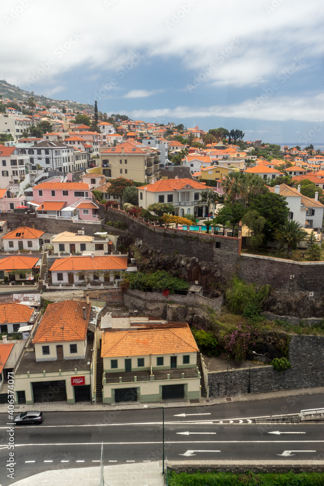 Funchal town and streets viewed from above, Madeira Island