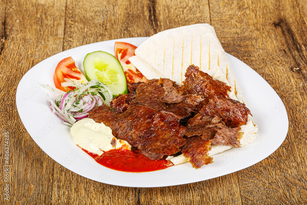 Doner in the plate with meat