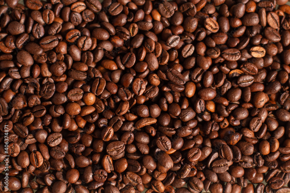 Fototapeta premium Background of the roasted coffee beans. Good morning. Coffee shop.