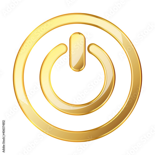 Power icon. Gold power button isolated. On and off icon