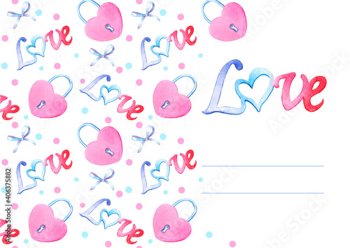 watercolor postcard, invitation, valentine's day, wedding, double-sided