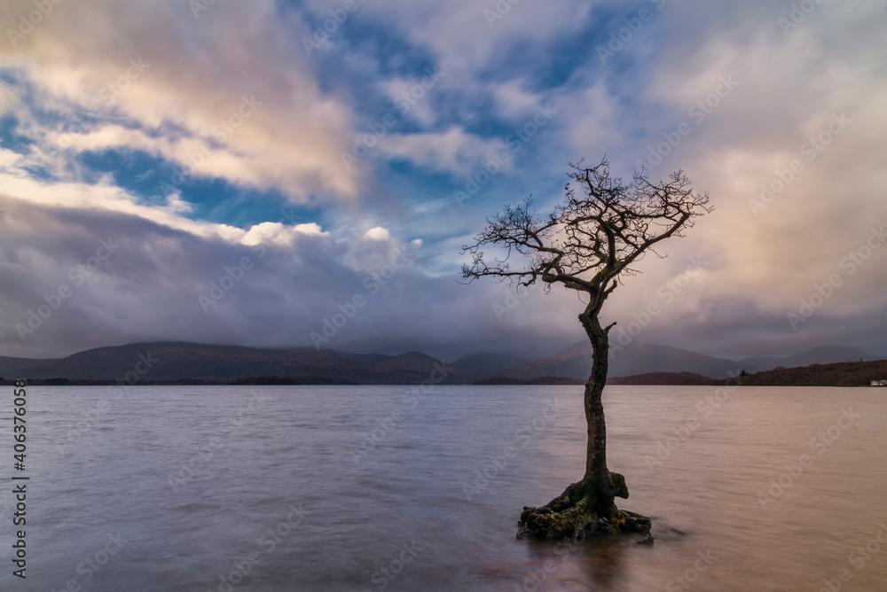 Stunning landscape image of Milarrochy Bay on Loch Lomond in Scottish Highlands with stunning Winter evening ligh Stunning landscape image of Milarrochy Bay on Loch Lomond in Scottish Highlands with stunning Winter evening ligh