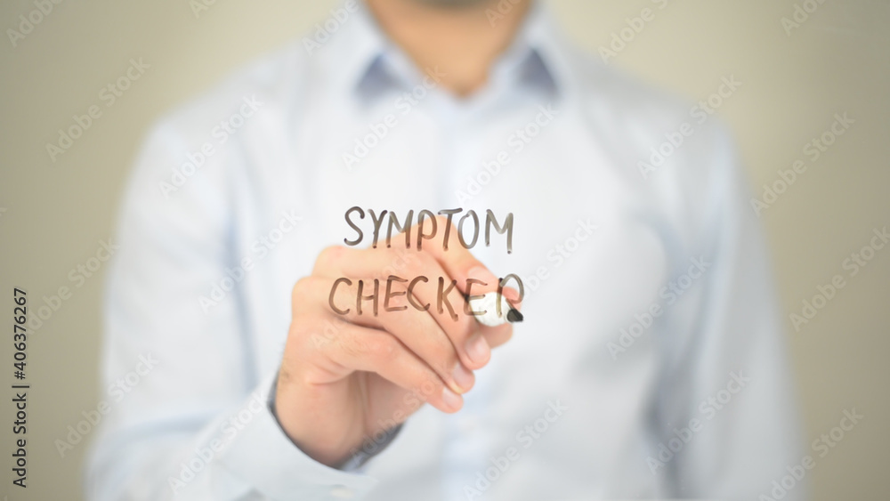 Symptom Checker, Man Writing on Transparent Screen Symptom Checker, Man Writing on Transparent Screen