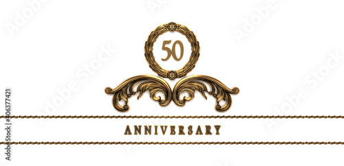 festive golden glossy vintage style 50th anniversary template isolated on white