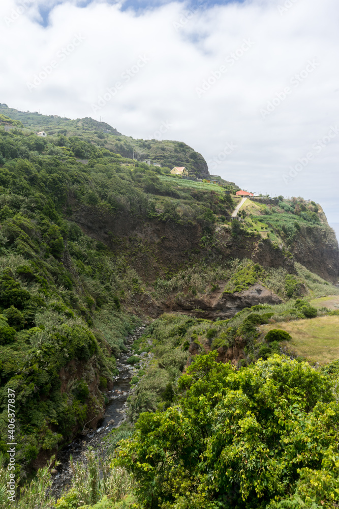 Little River mouth in lush vegetation on Madeira Island