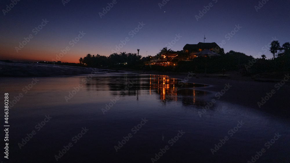 Fototapeta premium Night view of the hotel on the Atlantic Ocean.